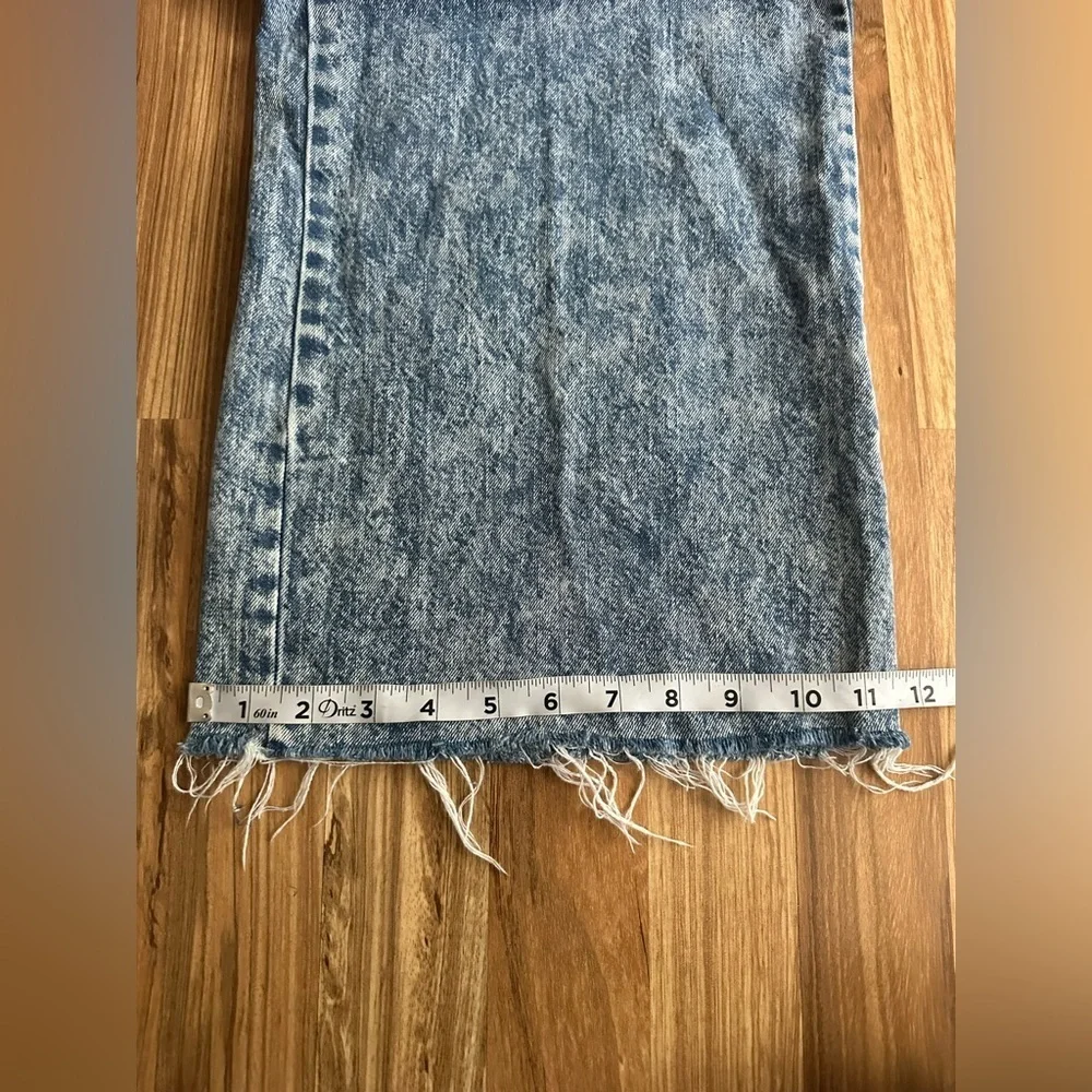 INDIGO REIN Women High-Rise Wide Leg Acid Wash Distressed Jeans Patch Pockets 7